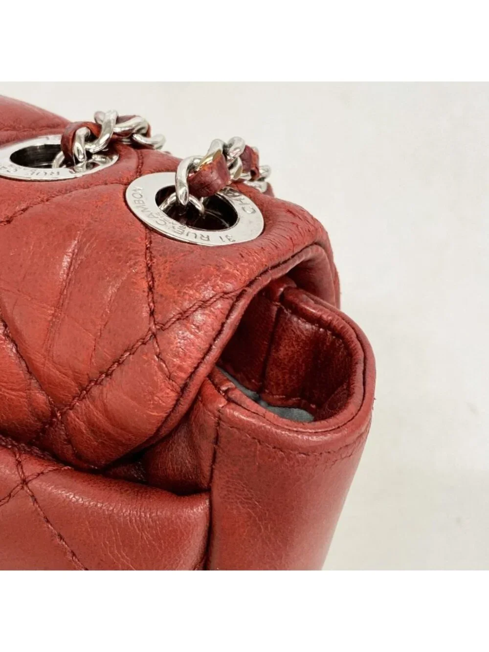 Chanel Shoulder Bag Mini Quilted Lambskin Red Silver